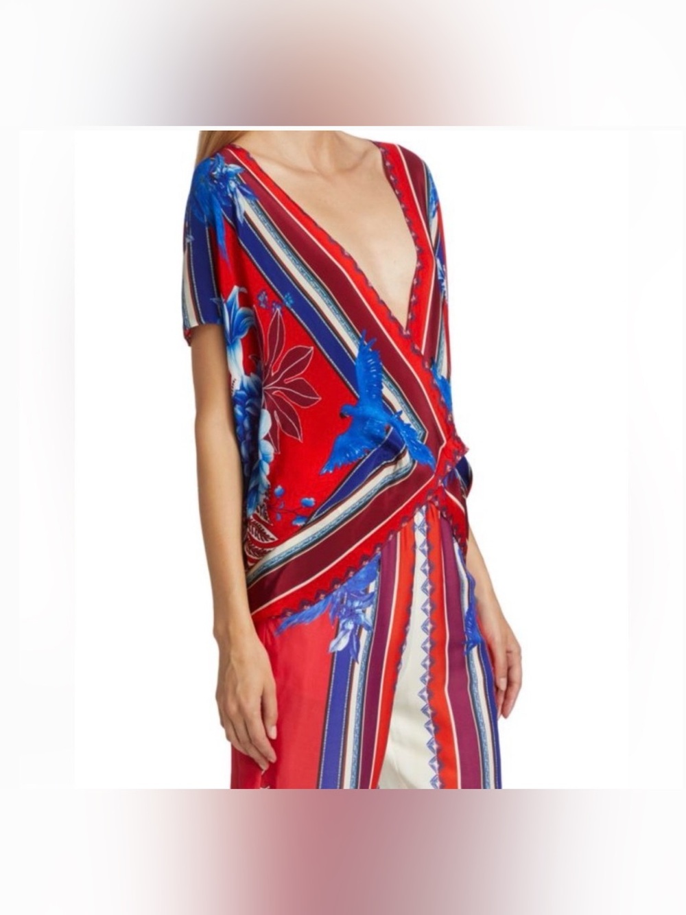 Farm Rio Macaw Scarf Red White Blue Two Piece Set XL - Picture 5 of 13